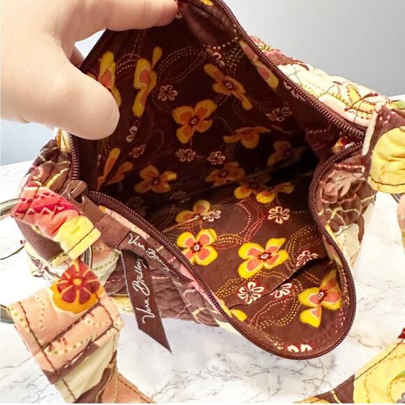 Vera Bradley Floral Quilted Shoulder Hobo Boho Hippie Brown Pink Women's Handbag - Picture 7 of 11